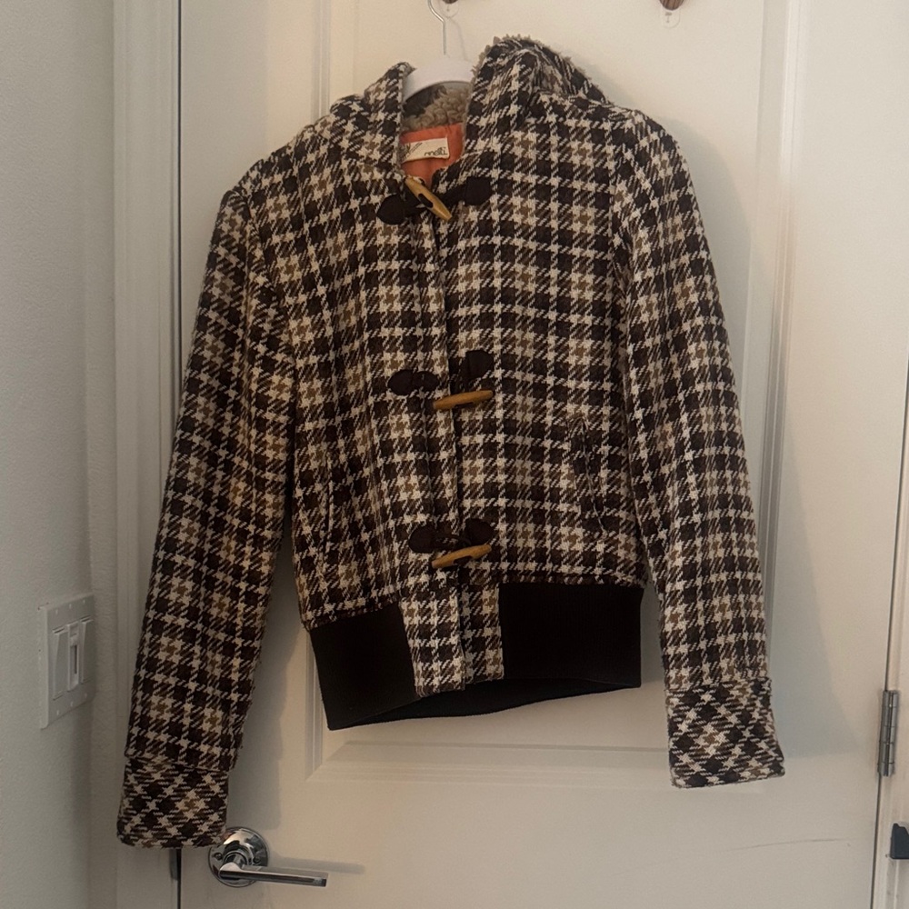 Brown and White Houndstooth Coat